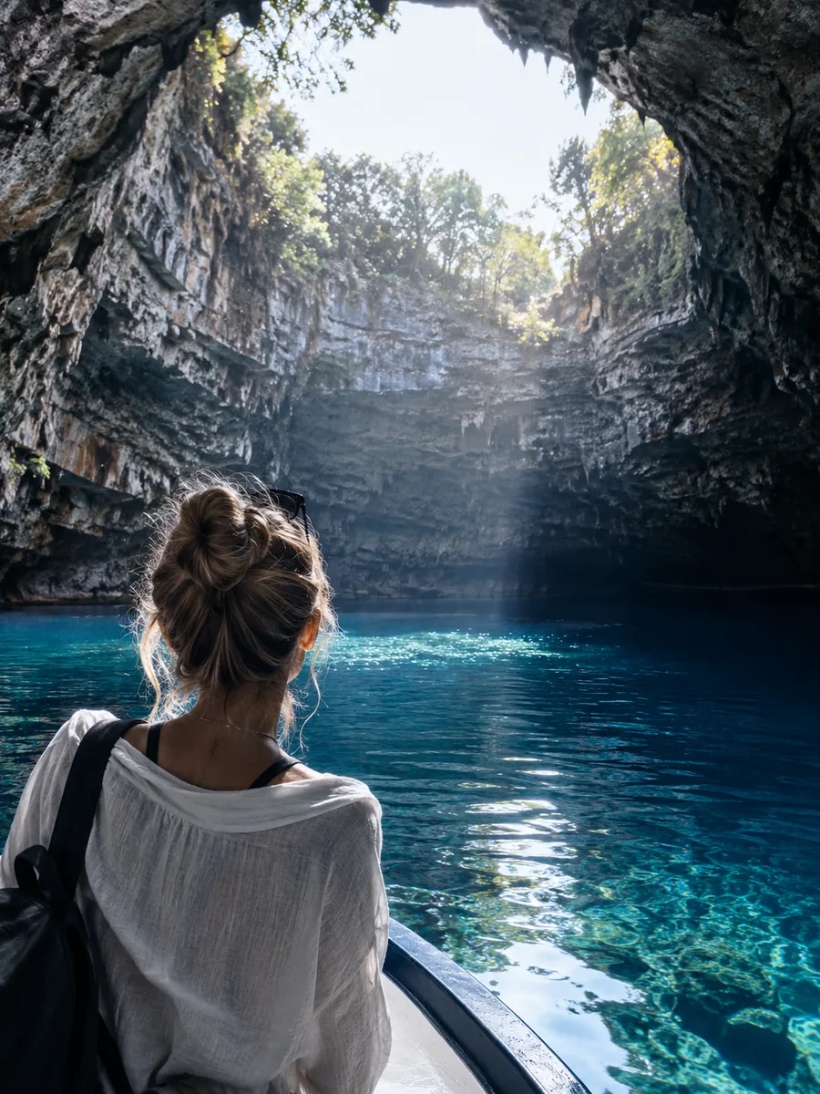 Vue sur les grottes de Melissani et Drogarati